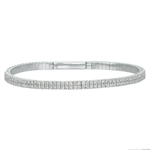 3.50 Carat Natural Diamond 2 Rows Flexible Bracelet G SI 14K White Gold 7''